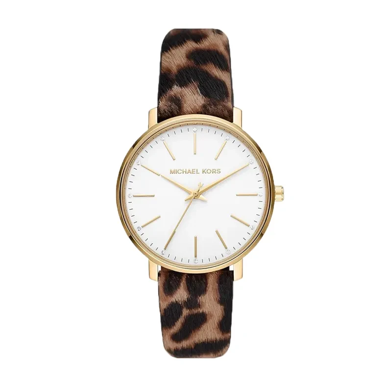 Michael Kors Cheetah Leather Pyper Silver Dial Ladies Watch- MK4751